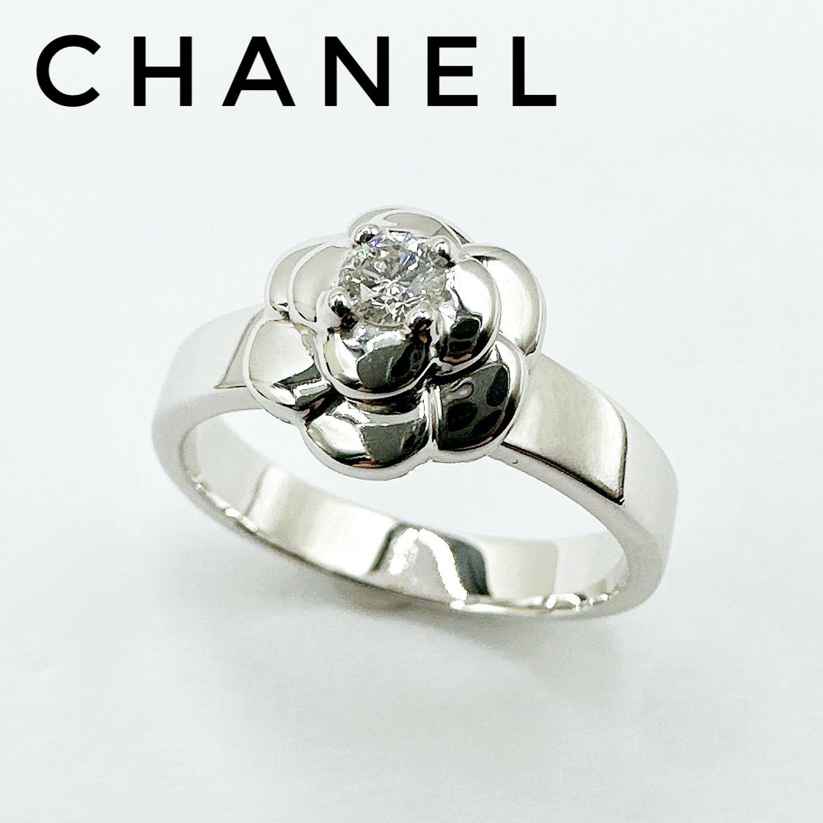 美品?CHANEL カメリア ダイヤモンド ホワイトゴールド リング 50 約10号 Y