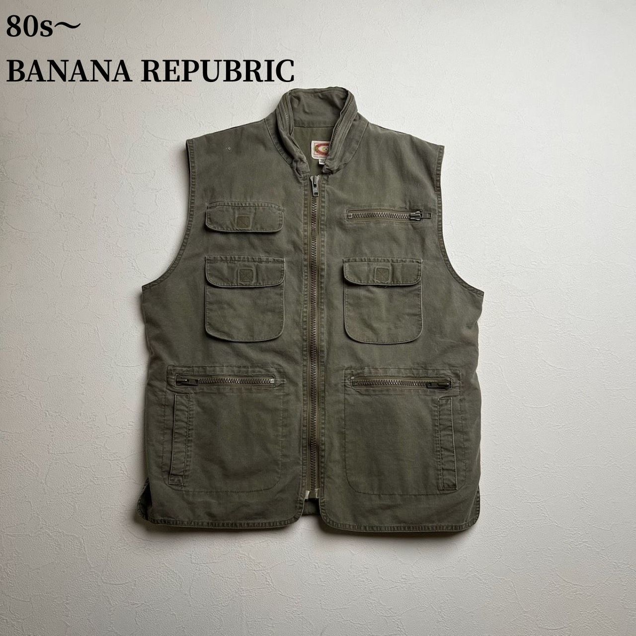 80s〜 BANANA REPUBRIC　コットン　サファリベスト　バナナリパブリック　カーキブラウン　L 古着