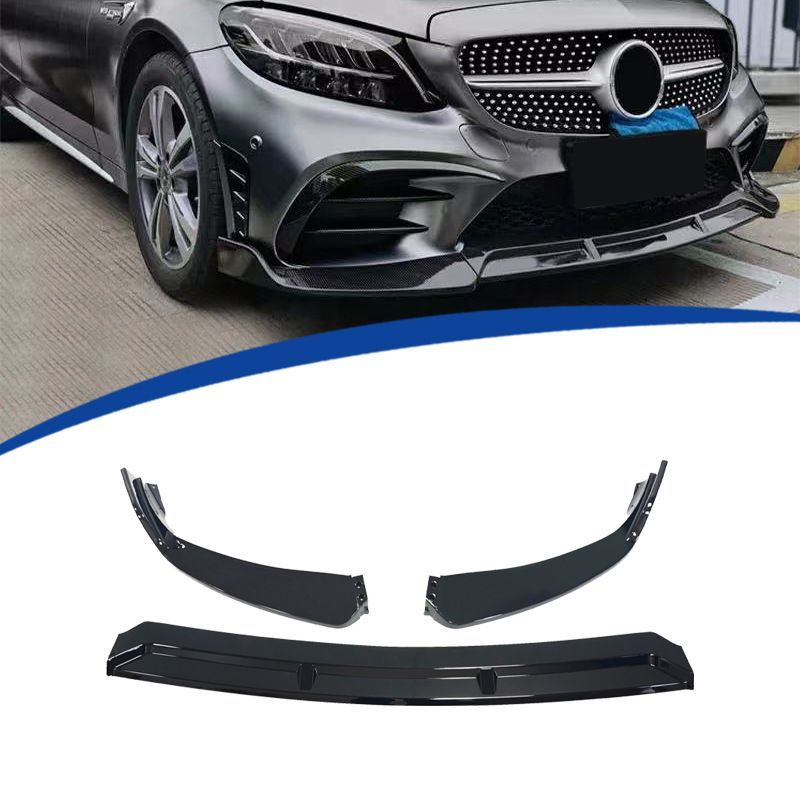 【送料無料】メルセデス・ベンツCクラスW205 2019-2021 MERCEDES-BENZ C-CLASS W205 スポーツモデル専用 フロントリップスポイラー 3ピース アンダースポイラー PP製 グロスブラック/水転写カーボン調 ドレスアップ 6,562円