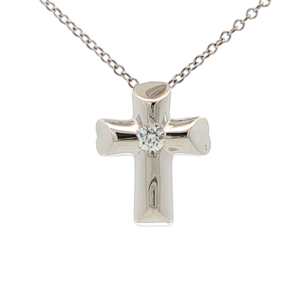 TIFFANY ＆ Co. ティファニー パロマピカソ テンダネスハート クロス ダイヤモンドネックレス K18 WG無 -3.5g ホワイトゴールド【♀】【S】【レディース】★■615545【中古】