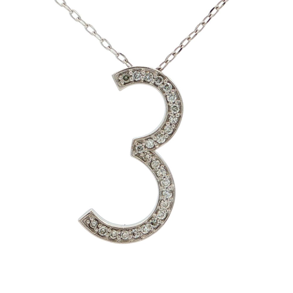 0.17ct ナンバー3 ダイヤモンドネックレス ペンダント K18WG/750-2.9g ホワイトゴールド【♀】【S】【レディース】★■615410【中古】