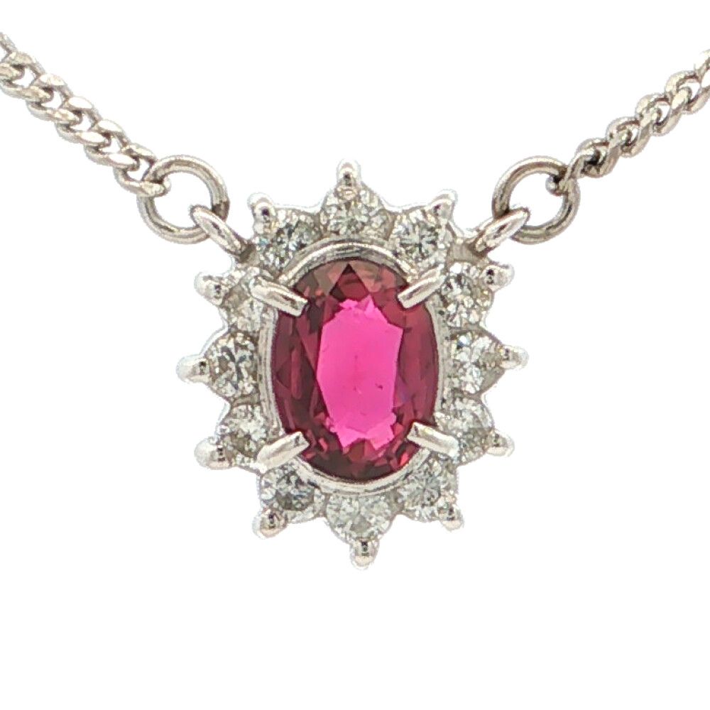 0.54ct 0.2ct シンプルライン ルビー ダイヤモンドネックレス ペンダント 多色性 二色性･三色性 Pt900-Pt850-4.6g プラチナ 【♀】【S】【レディース】★■615712【中古】