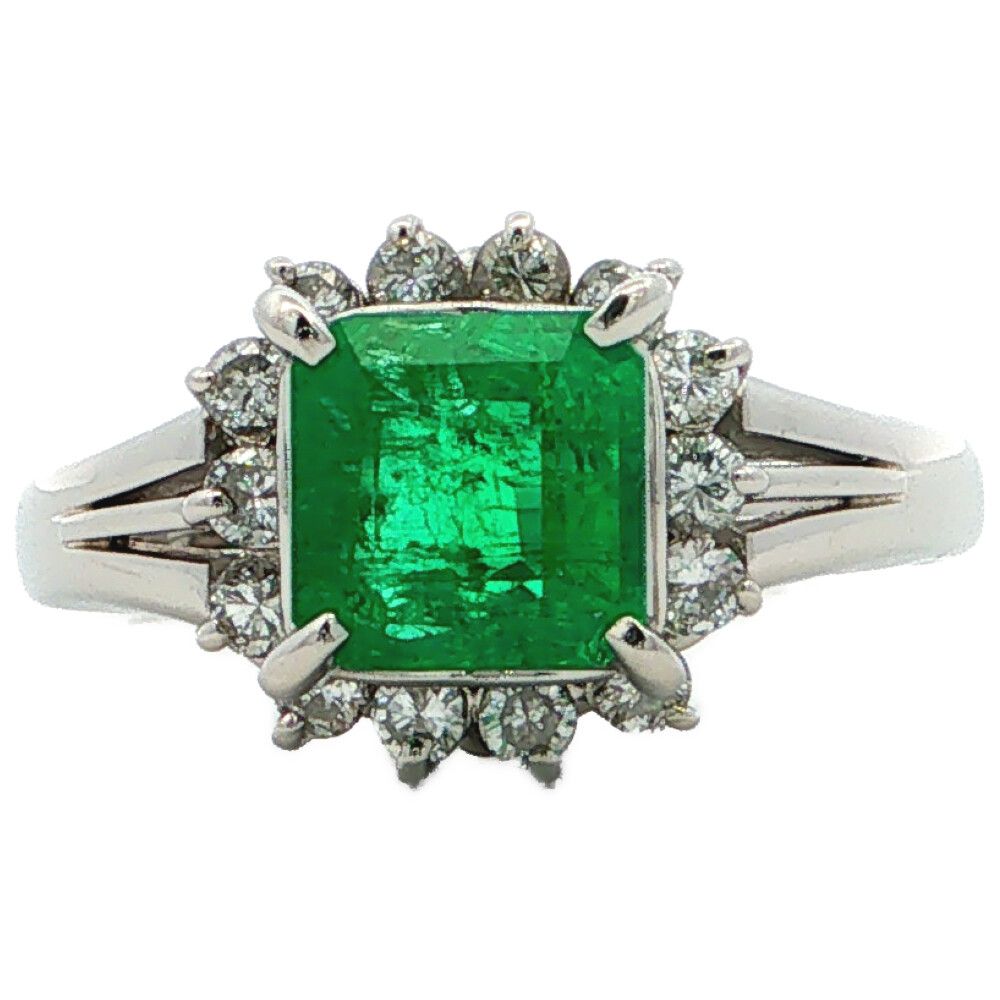 1.05ct 0.31ct インド エメラルド ダイヤモンドリング 指輪 Pt900-6.0g 13号 #53 プラチナ【♀】【S】【レディース】★■615657【中古】