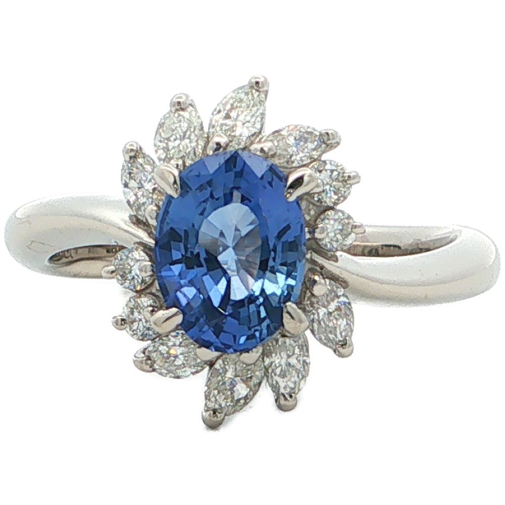 1.24ct 0.46ct スリランカ産 ブルーサファイア ダイヤモンドリング 指輪 Pt900-6.5g 11号 #51 プラチナ GIA 【♀】【S】【レディース】★■616221【中古】