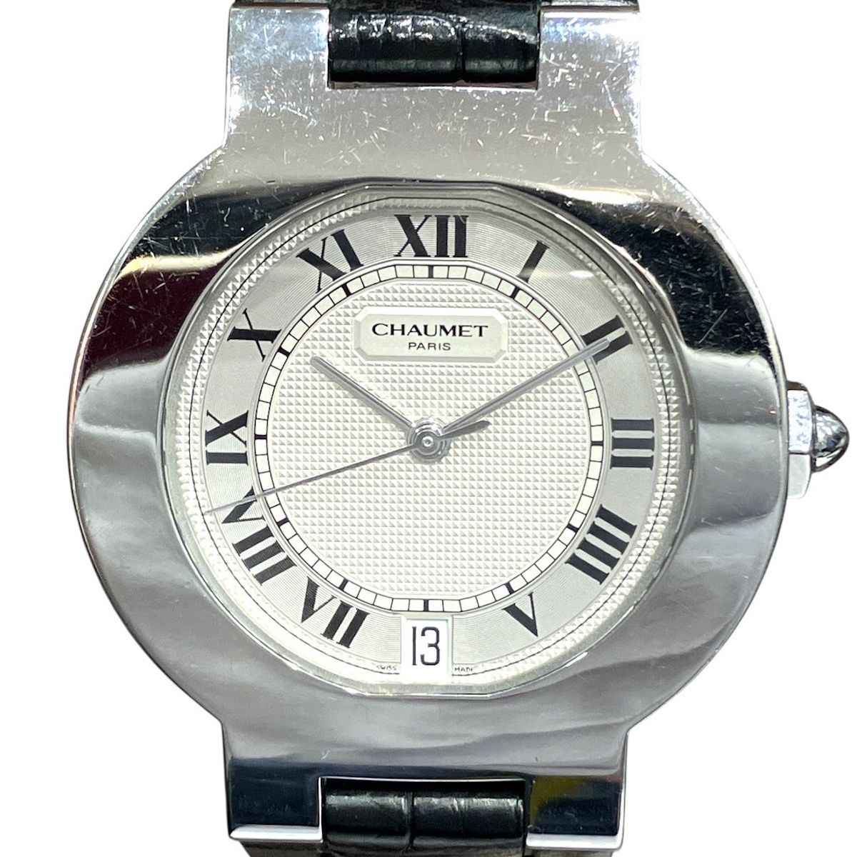 ショーメ Chaumet ロンドシリーズ 3針ラウンドフェイス 腕時計 総重量約51.6g SS 本革 自動巻き シルバー文字盤文字盤 メンズ