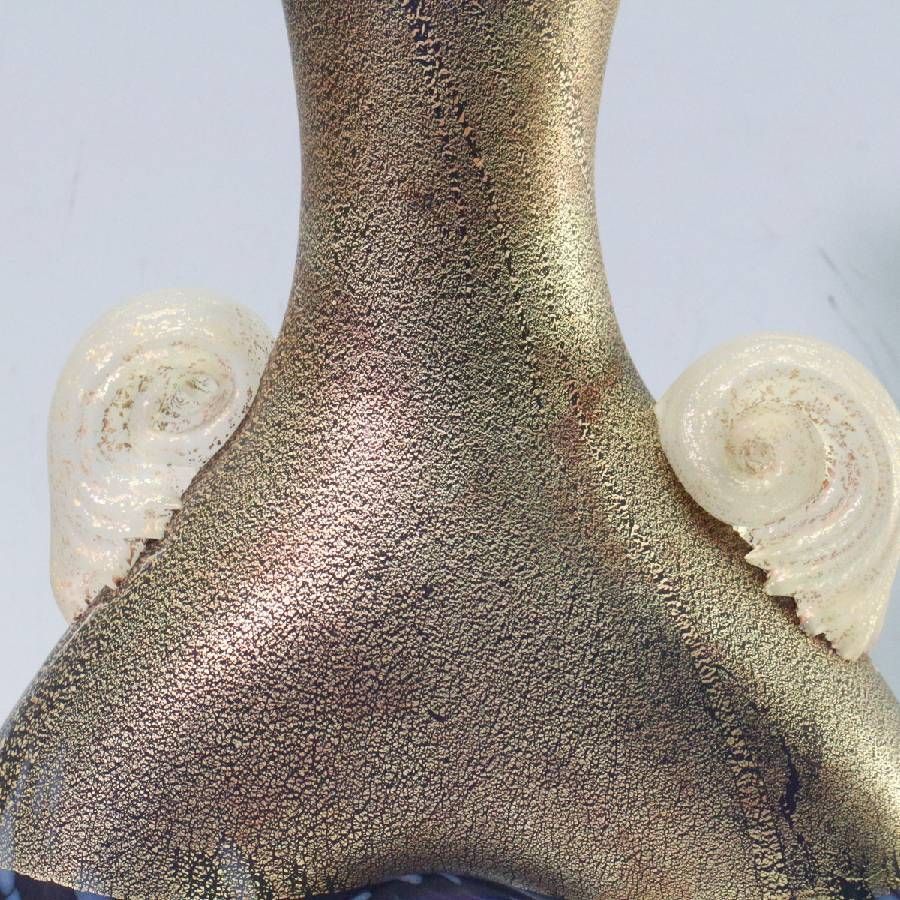 工芸ガラス 金彩 耳付き 30cm 花瓶 フラワーベース 吹きガラス アート