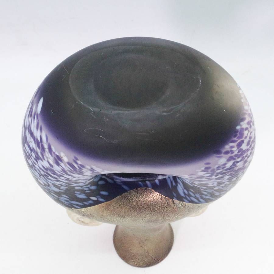 工芸ガラス 金彩 耳付き 30cm 花瓶 フラワーベース 吹きガラス アート