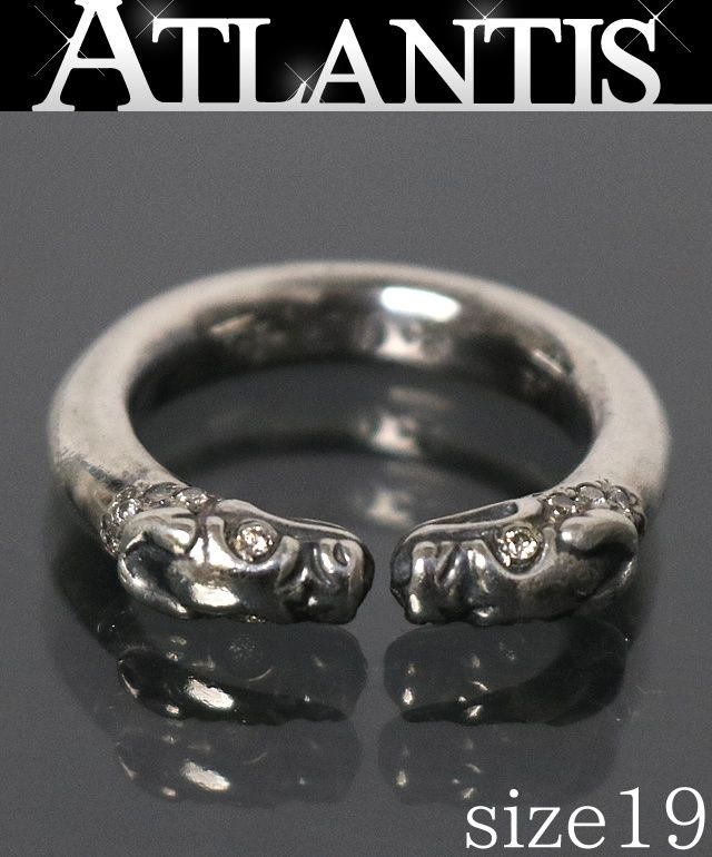 CHROME HEARTS 新宿店 クロムハーツ ダブルドッグ パヴェダイヤ リング 指輪 メンズ シルバー SV925 約19号 31360