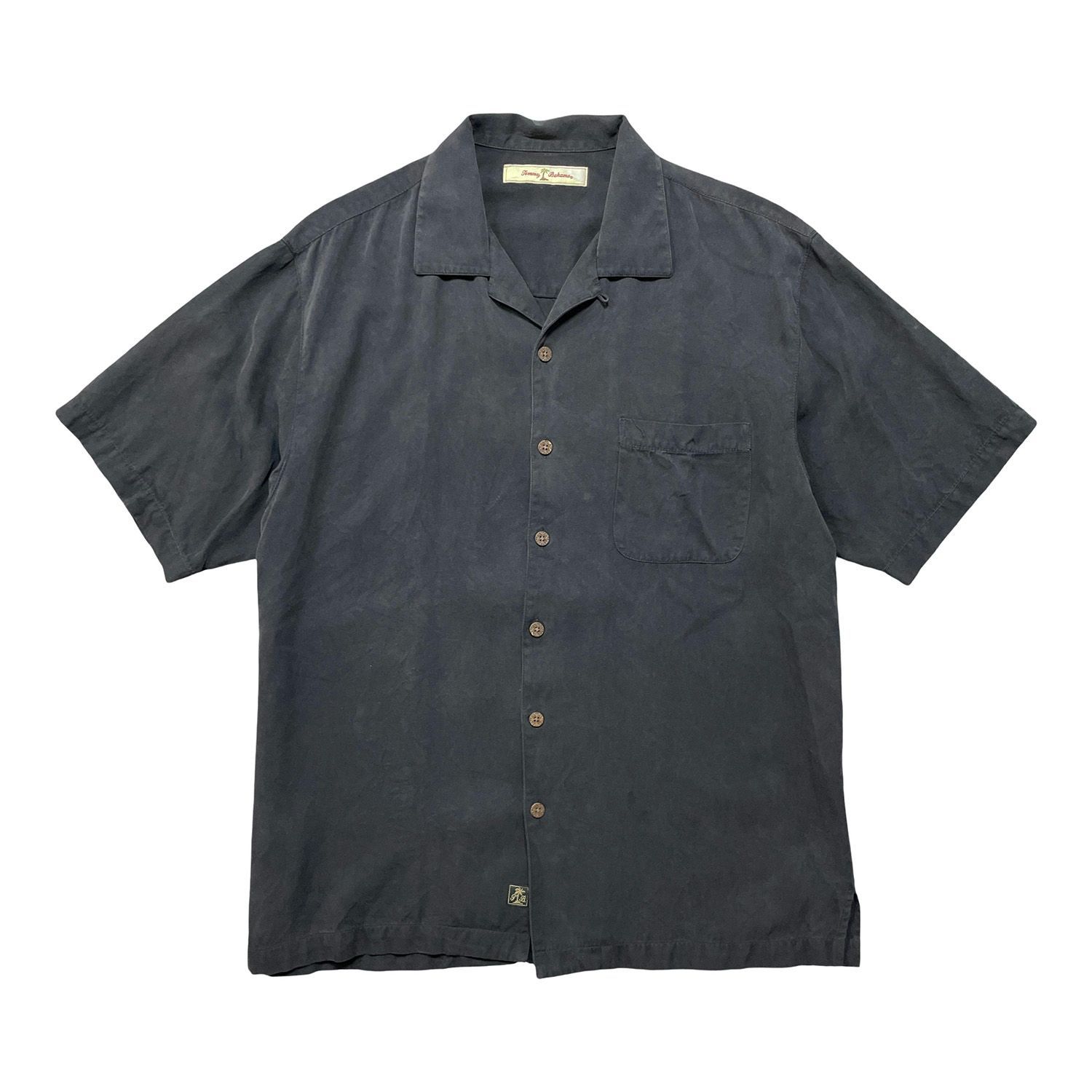 USA 古着 Tommy Bahama トミーバハマ シルク 開襟 アロハシャツ キャンプシャツ 無地 ブランク メンズS ブラック BF4833