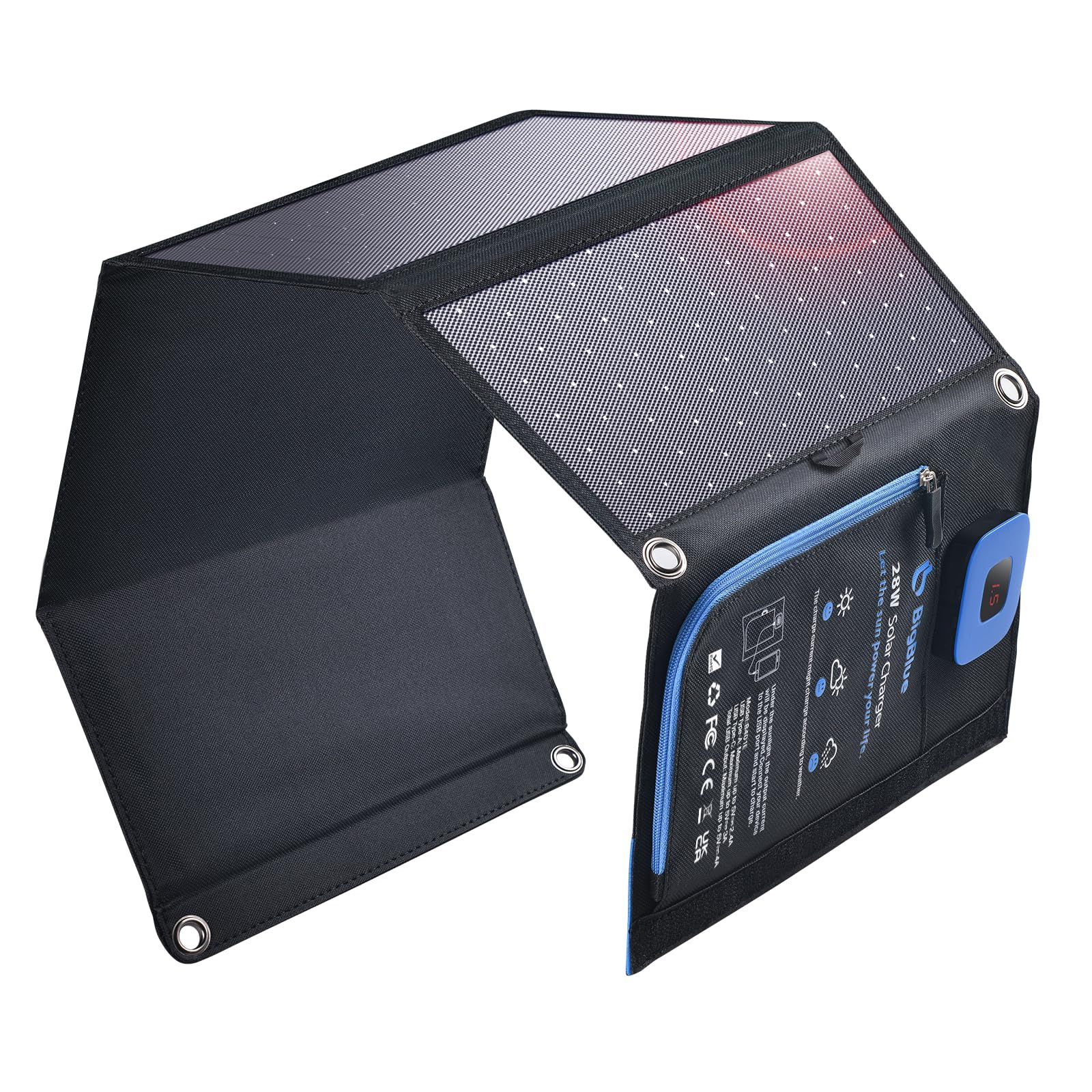 ☆新品☆【2025モデル】BigBlue 28W ソーラーパネル 小型 3ポートUSB-A/USB-C 3.0A快速充電 (5V/4.8A) 25.4％転換効率 ソーラー充電器 折り畳み式 2カラビナ個 防水 地震 災害時 キャンプ アウトド 212ad1f7