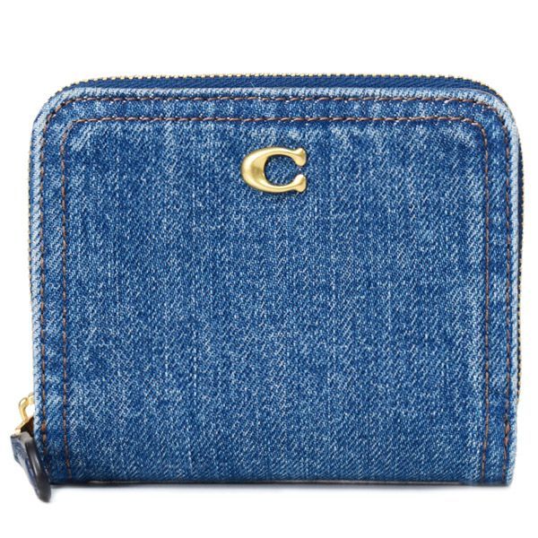 コーチ 財布 COACH デニム レザー エッセンシャル ビルフォールド ロゴ スナップ ウォレット 二つ折り 財布 ディープブルー CAU96