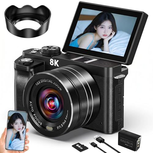 デジカメ 8K 8800万画素 一眼レフカメラ WIFI転送機能 スマホに送れる デジタルカメラ 18Xデジタルズーム AFオートフォーカス ウェブカメラ LEDライト180度回転 3.0インチ IPS スクリーン 自撮り 64GB Micr 06614cfc