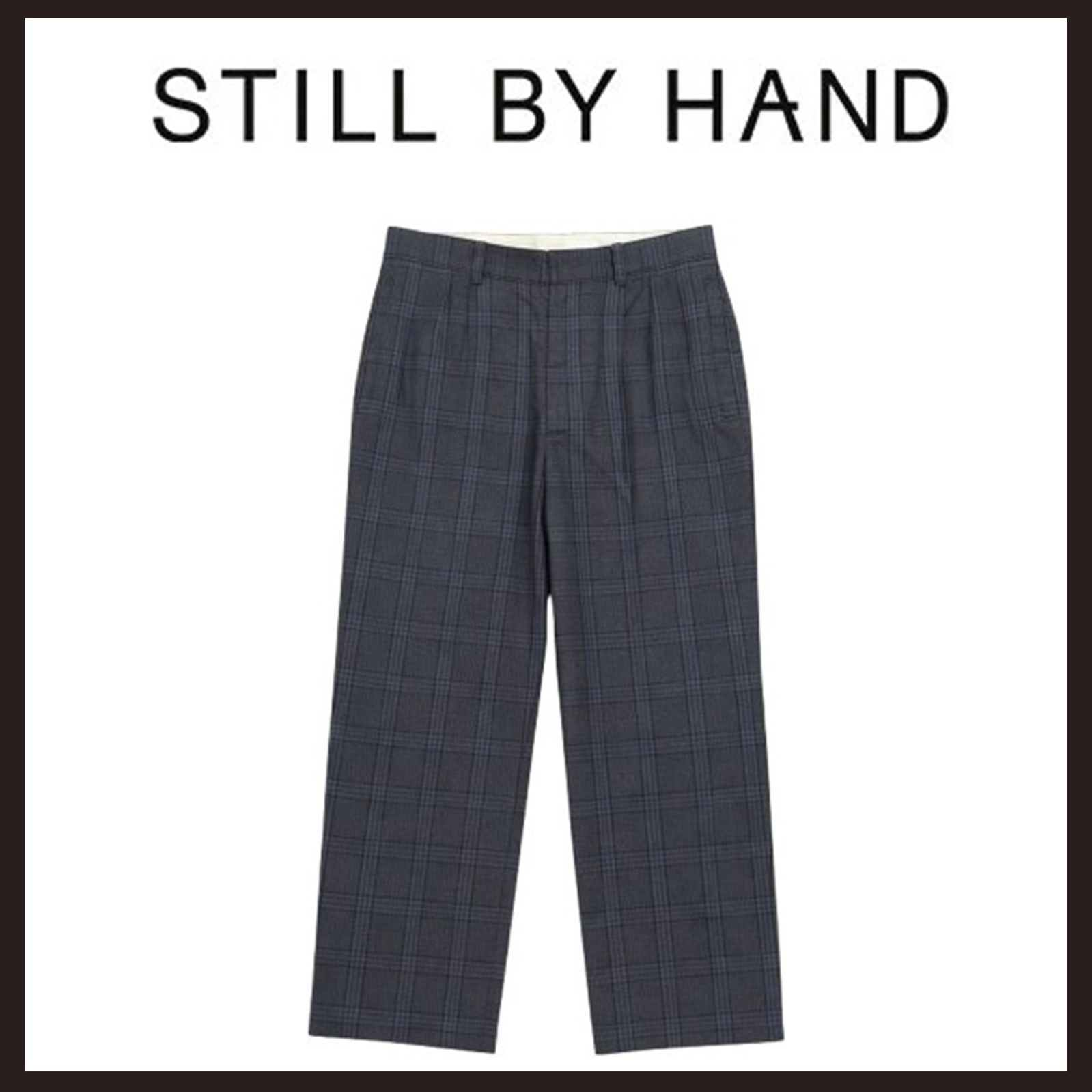 未使用　STILL BY HAND（スティルバイハンド）　チェック 2タックワイドスラックス　46　グレー系