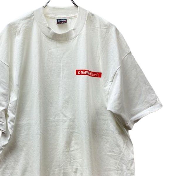 デッドストック 90's USA製 NatWest Bank 企業物 ボックスロゴプリント 半袖 Tシャツ (XL) 白 シングルステッチ 90年代 アメリカ製 オールド 銀行 アメリカ古着 USED ビンテージ ヴィンテージ