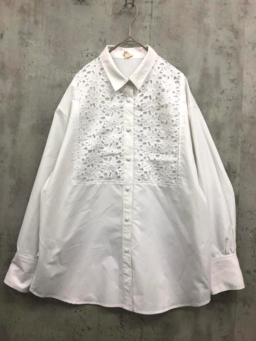THREE SQUARE スリースクエア VERYコラボ 長袖 レースコンビ シャツ sizeF/ホワイト ■◇◎レディース