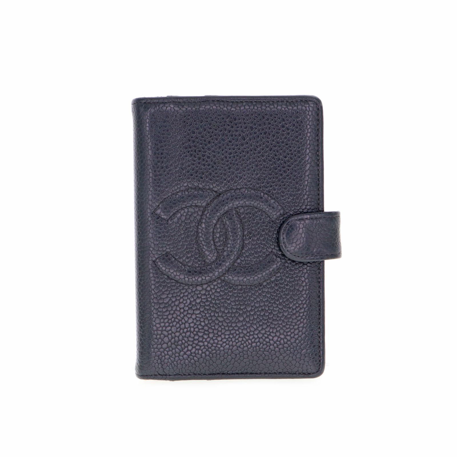 【中古】CHANEL シャネル ミニ手帳カバー キャビアスキン レディース メンズ ケース ブラック ブランド