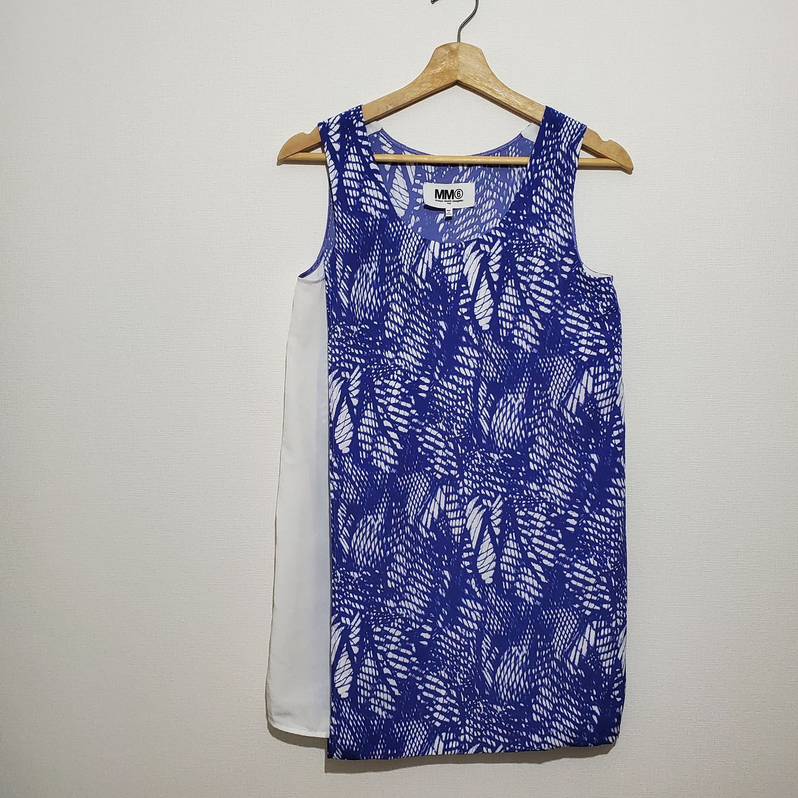 MM6 Maison Margiela 総柄 切替 ノースリーブ トップス ワンピース ブルー 38