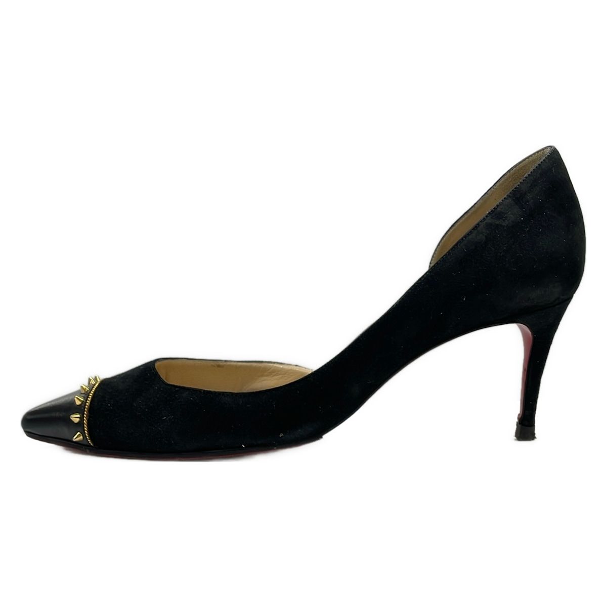 CHRISTIAN LOUBOUTIN(クリスチャンルブタン) パンプス 36 レディース - 黒×ゴールド スタッズ/チェーン/アウトソール張替済 レザー