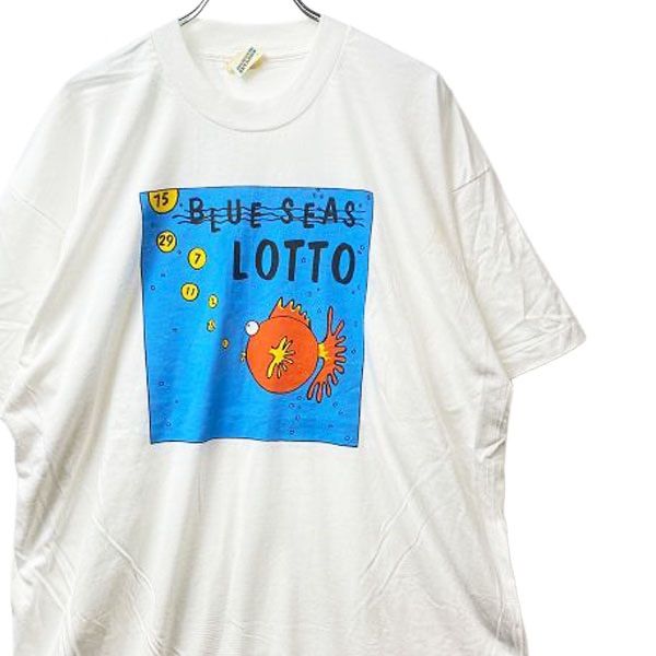 デッドストック 80's 90's USA製 スクリーンスターズ ロト プリントTシャツ 白 (XL) LOTTO 宝くじ シングルステッチ 80年代 アメリカ製 SCREEN STARS アメリカ古着 USED ビンテージ ヴィンテージ