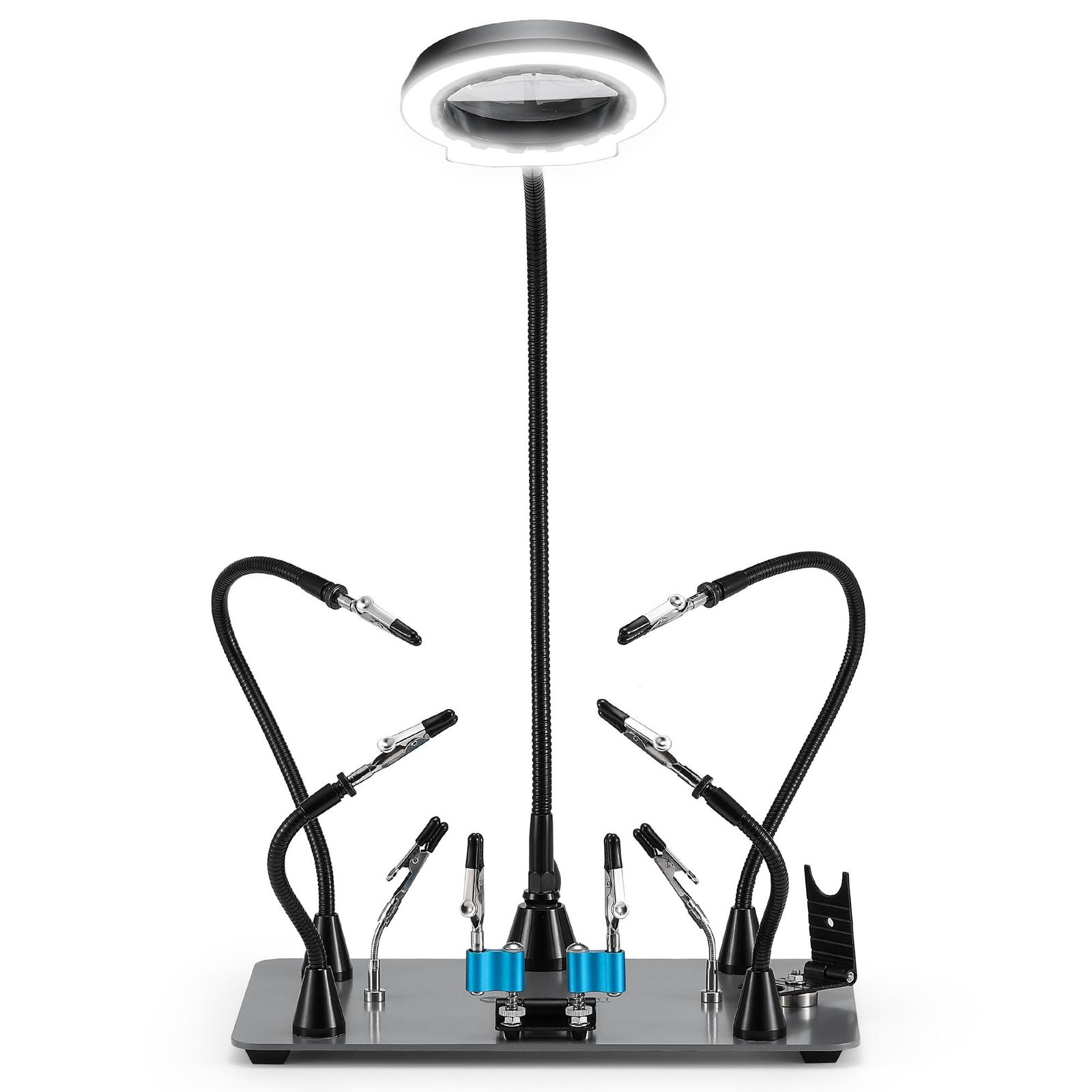 SainSmart アップグレード磁気ヘルピングハンズ はんだ付けステーション、新しいはんだごてとミニクリップホルダー、5倍拡大LED内蔵、6つの調整可能なグースネックアーム、11.1x7.1インチベース、DIYと電子機器用kk 02bd9c22