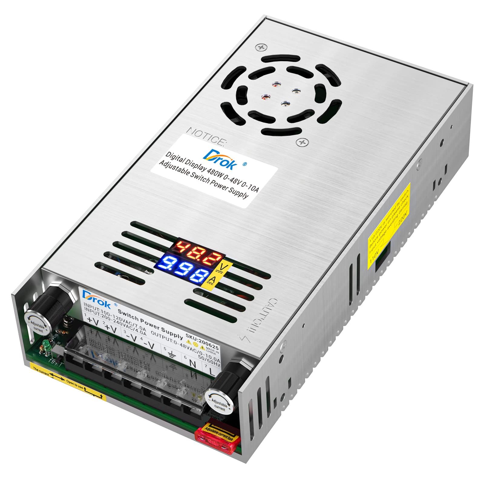 DROK スイッチング電源 AC 110/220V→DC 0-48V 0-10A 480W 電圧調整可能 安定化デンゲン 直流でんげん変換器 過負荷電圧遮断 放熱ファン付き コンバーターkk cf4f3998