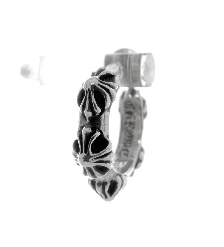 クロムハーツ CHROME HEARTS 【 HOOP CROSS SML 】 クロス バンド シルバー フープ ピアス w27213