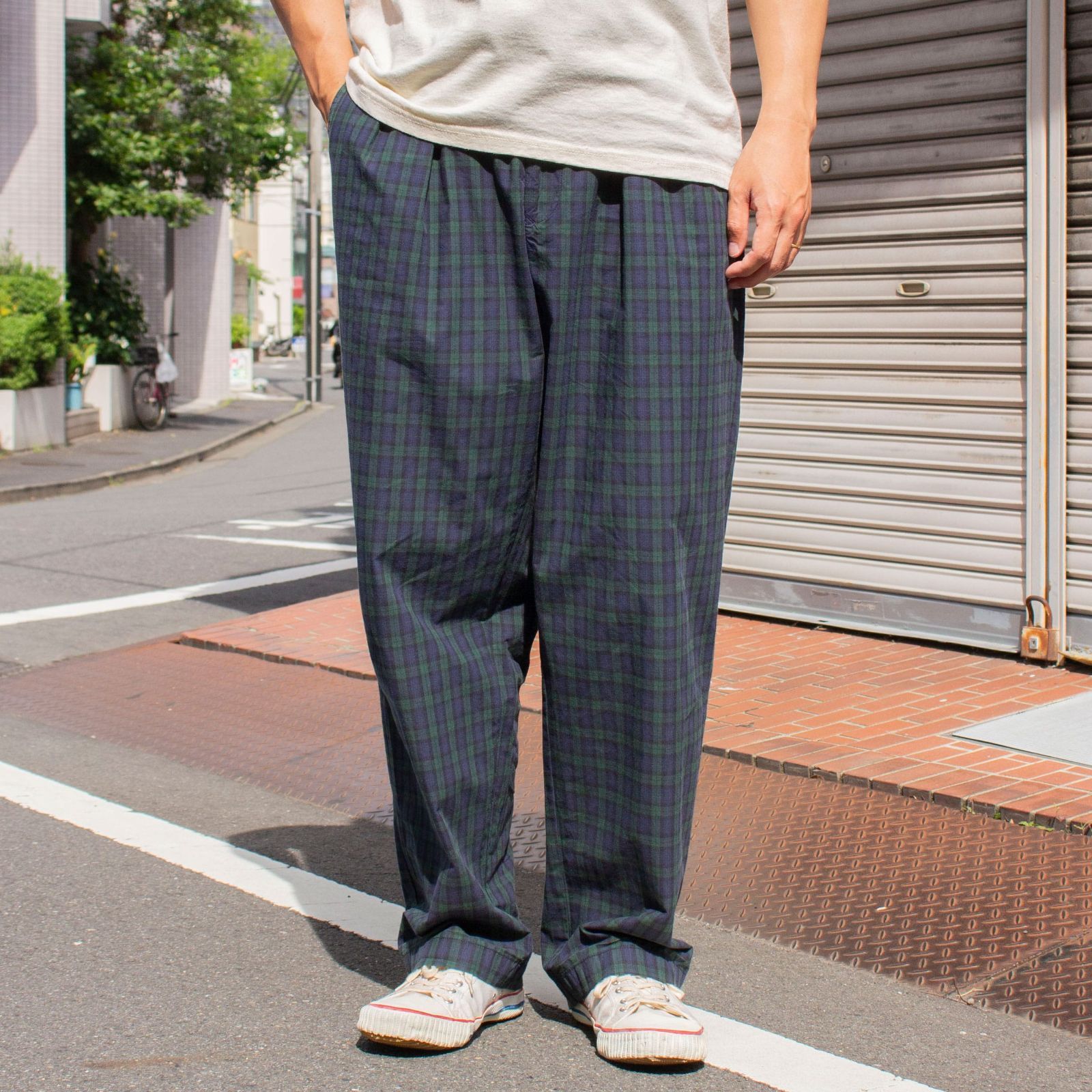 TOMMY HILFIGER 90's Cotton Check 2tuck Slacks【W33×L30】 メンズ 古着 パンツ アメリカ古着 90s 80s