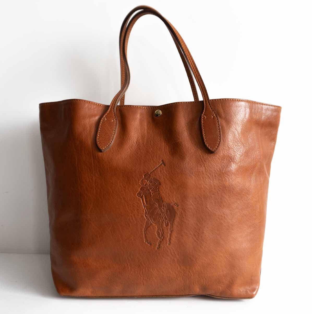 【高級品】RALPH LAUREN【ポニーロゴ レザー トートバッグ】ブラウン ラルフローレン 26060008