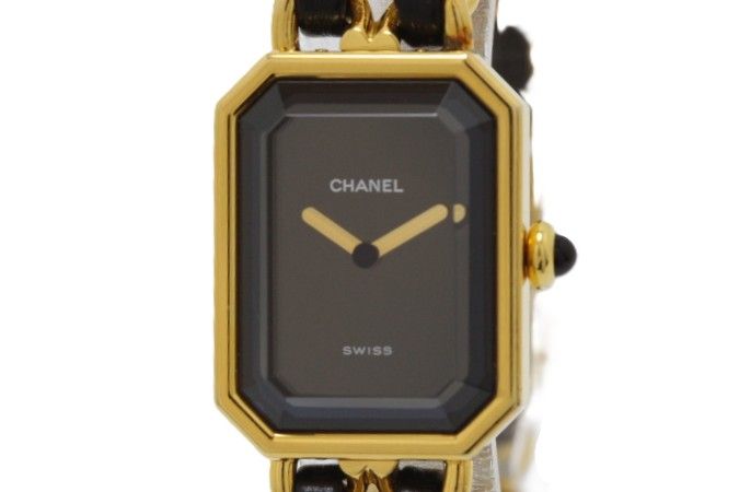 CHANEL シャネル ウォッチ プルミエールM 時計 H0001 腕時計 GP GP/ステンレス/レザー ゴールド/ブラック クオーツ ブラック文字盤 レディース【中古】460