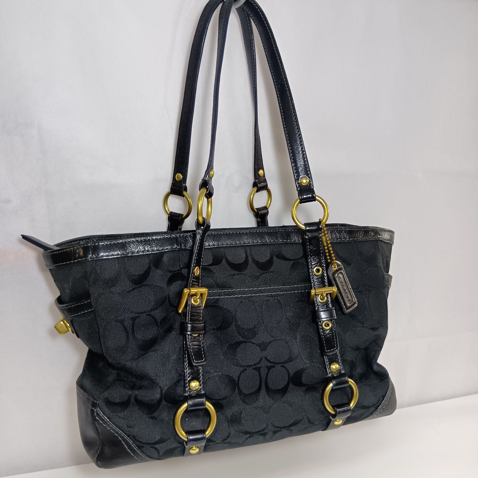 N COACH コーチ バッグ シグネチャー ターンロック ゴールド金具 スエード