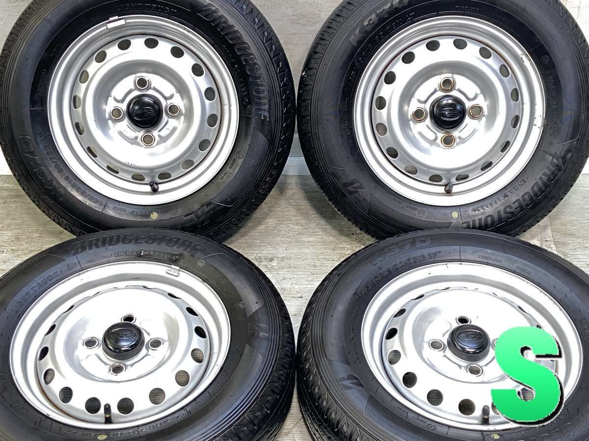 145/80R12 80/78N LT ブリヂストン K370 スバル純正 12x4.0 100-4穴 中古タイヤ サマータイヤ ホイールセット 4本セット s12260525038