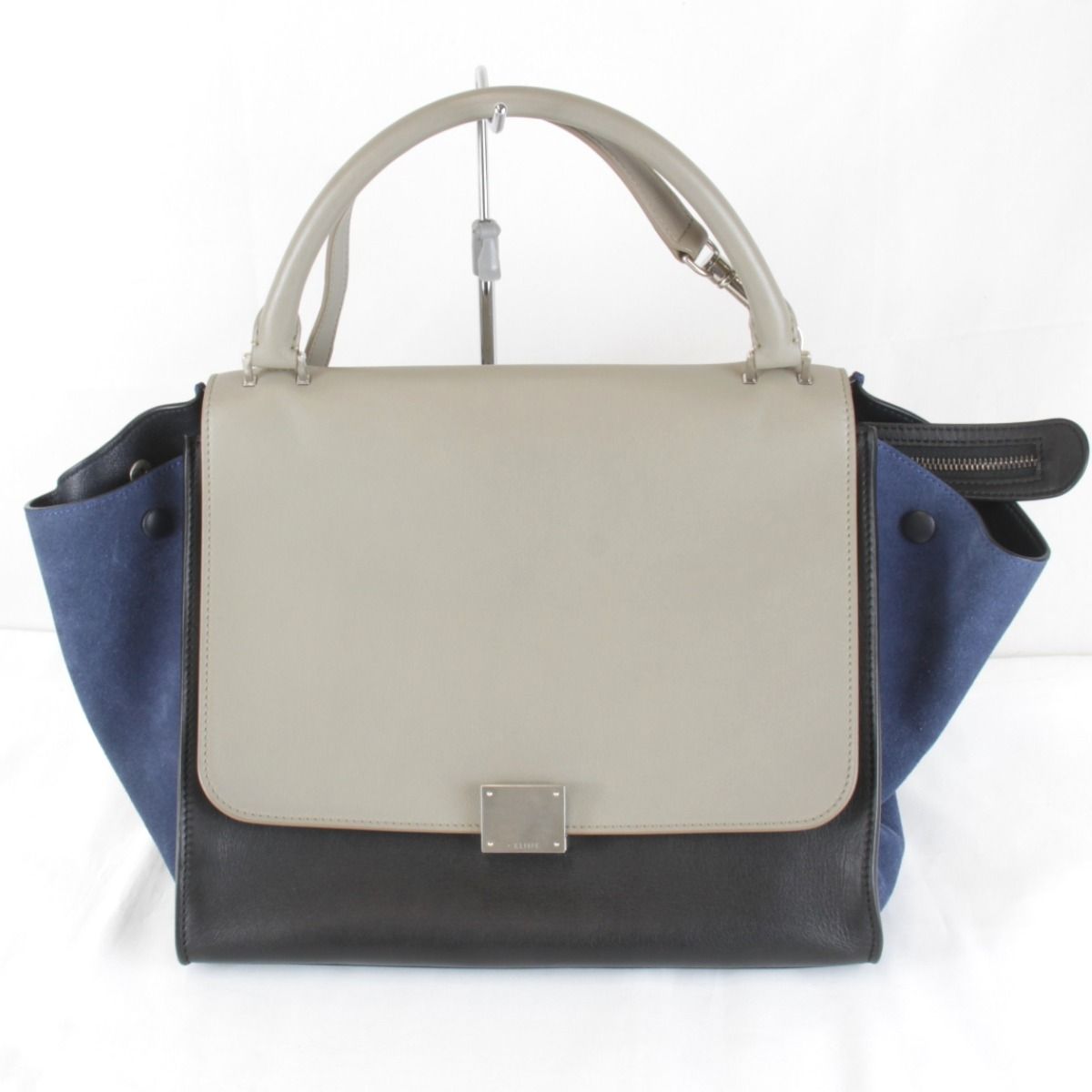 美品『USED』 セリーヌ トラペーズ 2WAY ショルダーバッグ レザー/スウェード グレー