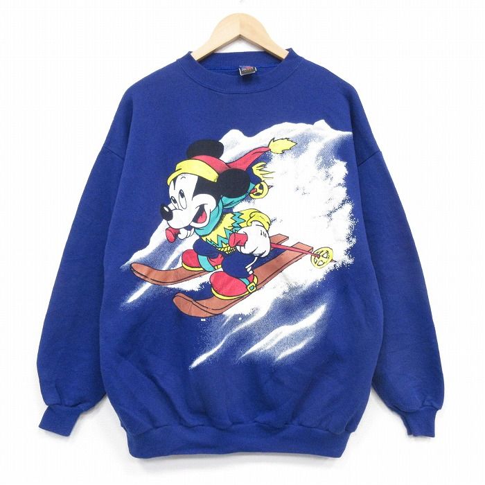 XL/古着 長袖 スウェット メンズ 90年代 90s ディズニー ミッキー スキー クルーネック USA製 ブルー【spe】 26may15 メンズ XL/古着 長袖 スウェット メンズ 90年代 90s ディズニー