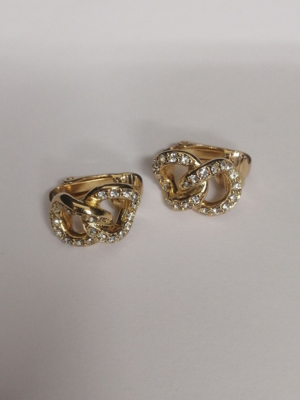 松4460 美品 Christian Dior クリップ式 イヤリング ∞ ヴィンテージ クリスチャン・ディオール ラインストーン付き チェーンモチーフ 喜平 スワールモチーフ ゴールド GP
