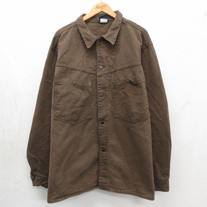XL/古着 カールカナイ 長袖 ジャケット メンズ 90年代 90s 大きいサイズ ロング丈 コットン ブラウン【spe】 26may15