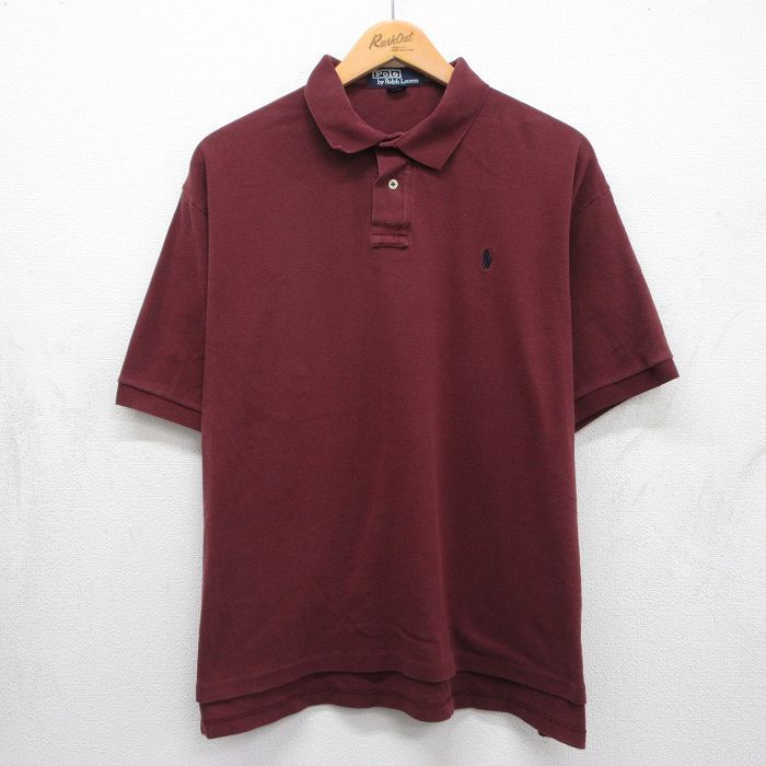 XL/古着 ラルフローレン 半袖 ブランド ポロ シャツ メンズ 90年代 90s ワンポイントロゴ コットン USA製 バーガンディ 26may15