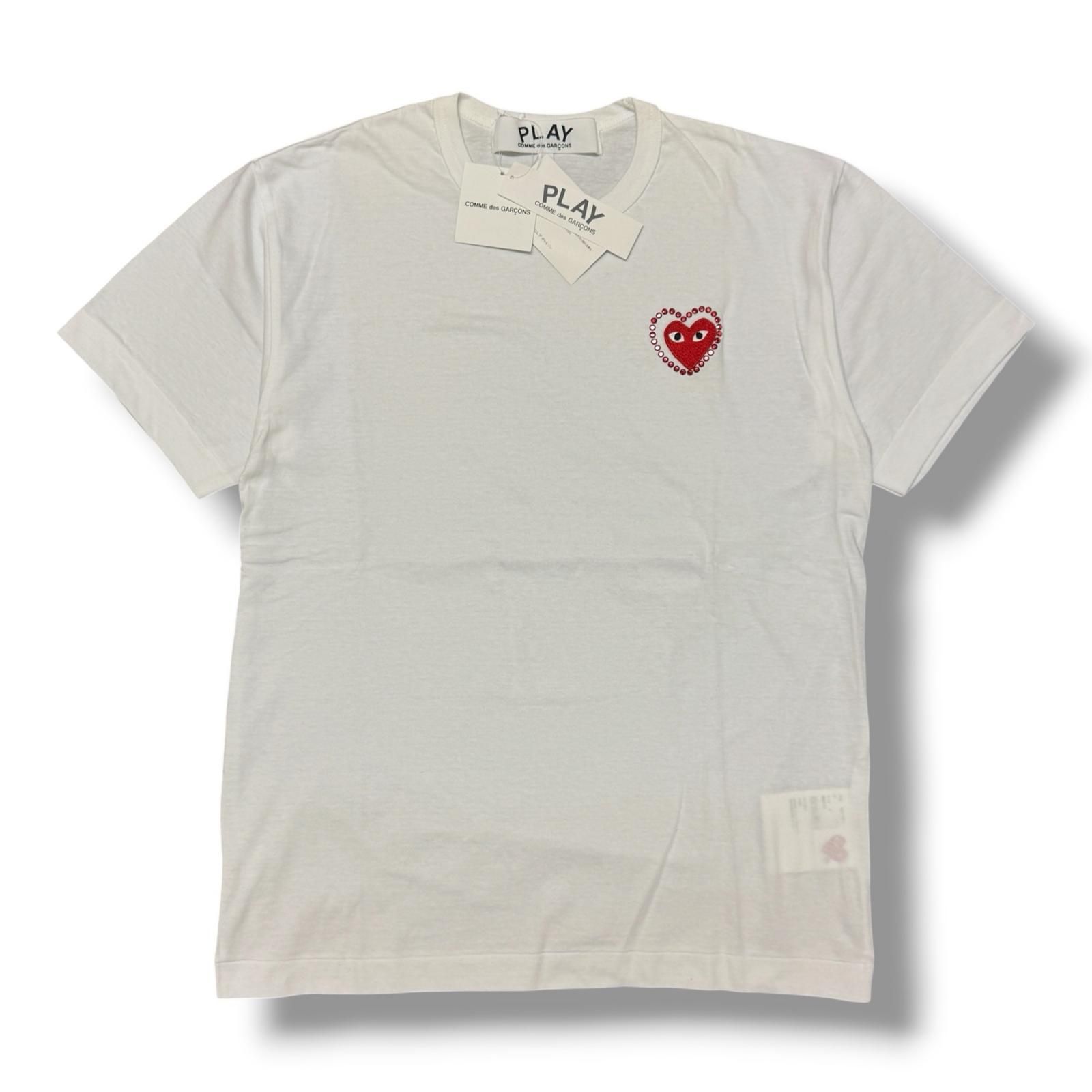 参考上代10780円 未使用 PLAY COMME des GARCONS METALSTONE TEE メタルストーンTシャツ 半袖カットソー プレイコムデギャルソン AX-T802 ホワイト L （16486M）