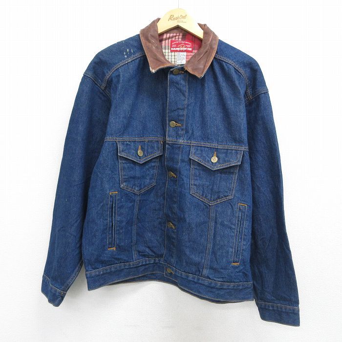 XL/古着 マルボロ 長袖 ジージャン メンズ 90年代 90s 襟レザー コットン ネイビー デニム 内側フランネル 26may15 9,264円