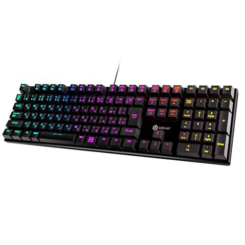 ☆新品☆iClever ゲーミングキーボード 赤軸 メカニカル キーボード 日本語配列 有線 フルサイズ 112キー 全キーロールオーバー カスタマイズ RGB バックライト ゲーム/オフィス用 パソコンキーボード Windows対応 G07 771e8f64