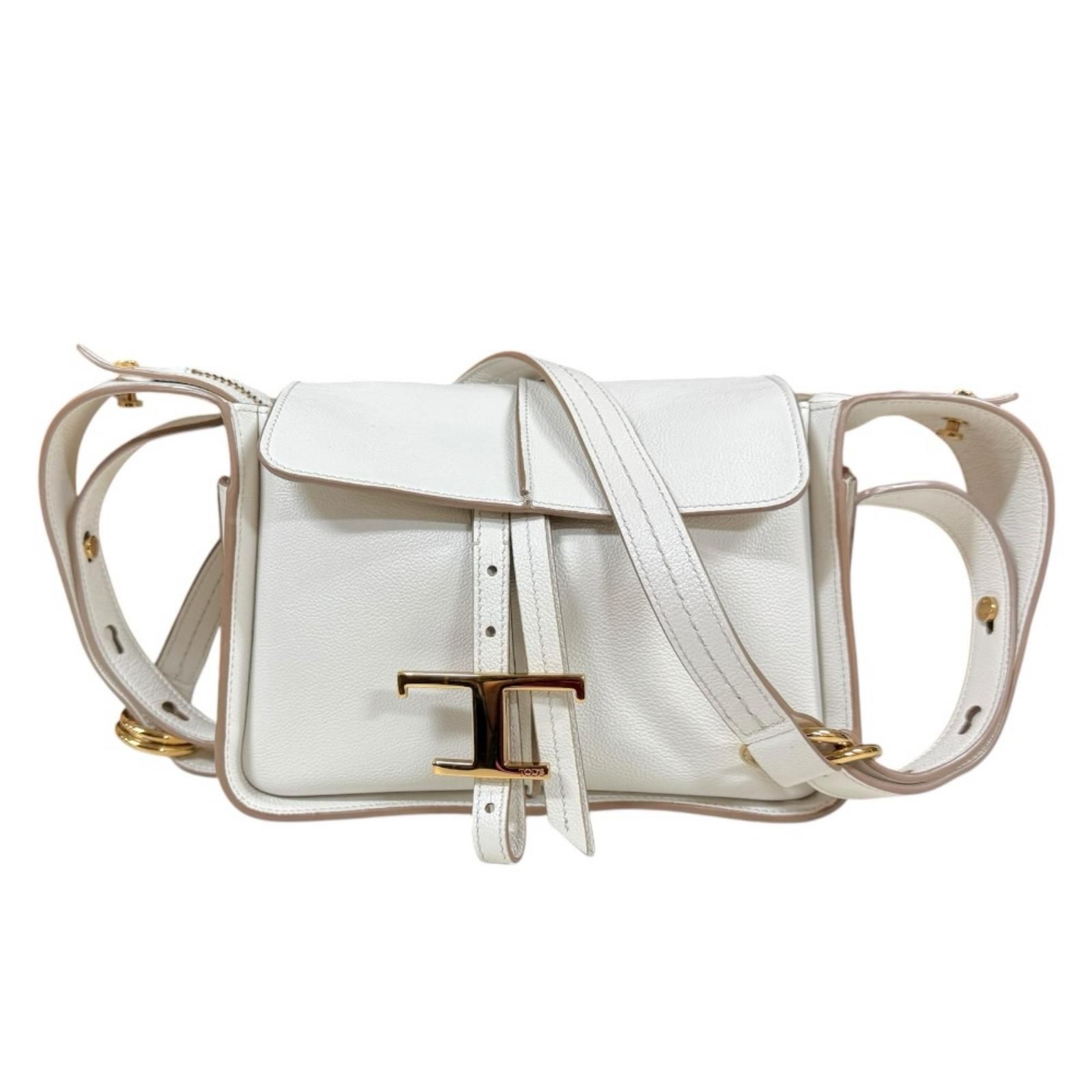 トッズ Tタイムレス ショルダーバッグ レザー ホワイト レディース TOD’S 中古 トッズ