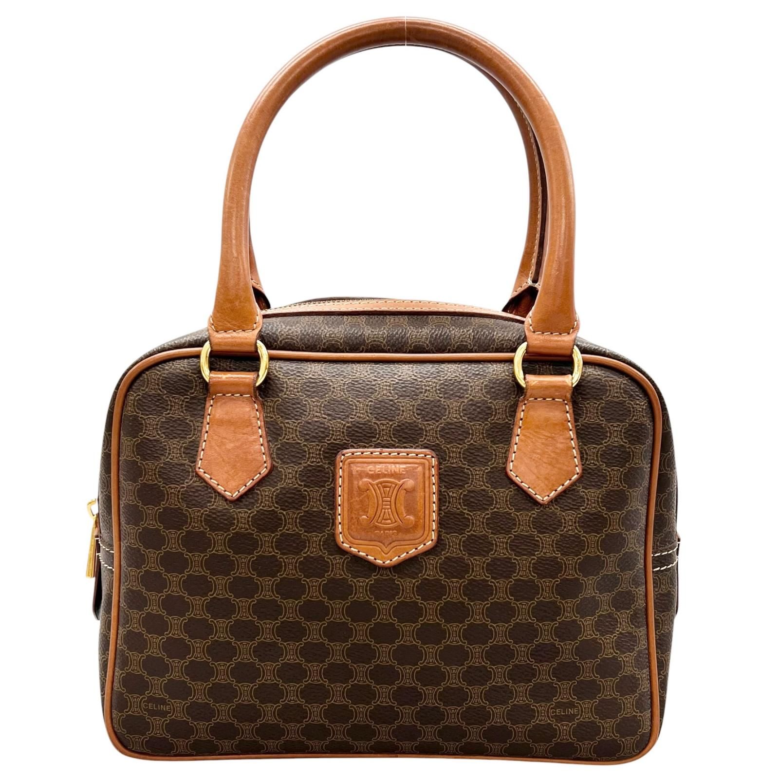 CELINE セリーヌ マカダム柄 M95 ハンドバッグ レザー ブラウン レディース【中古】【送料無料】