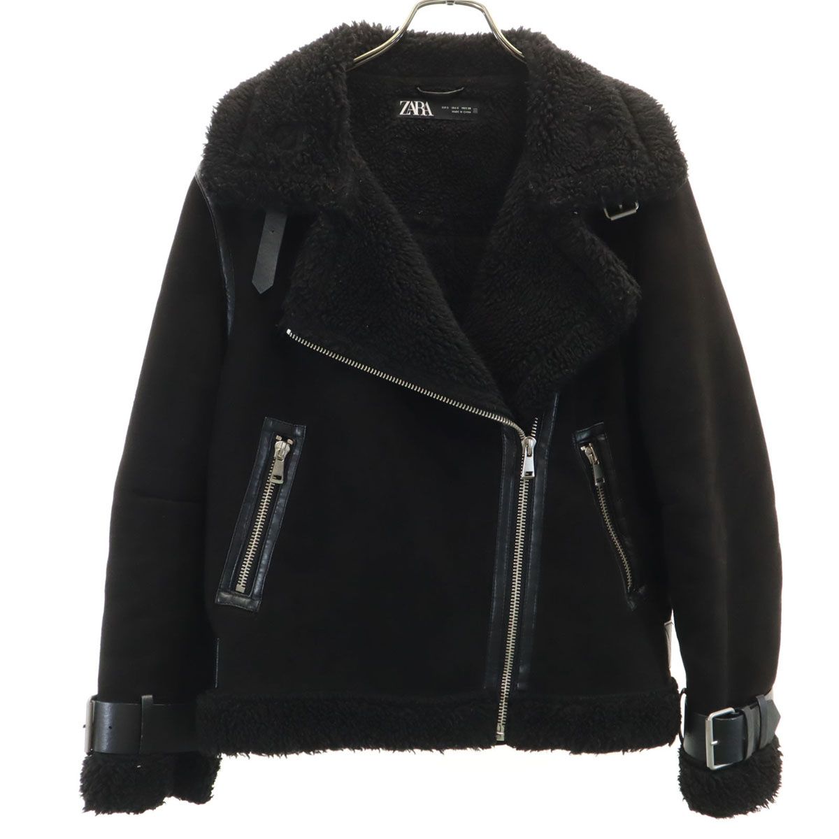 ZARA ザラ フェイク ムートンジャケット S ブラック レディース 古着 