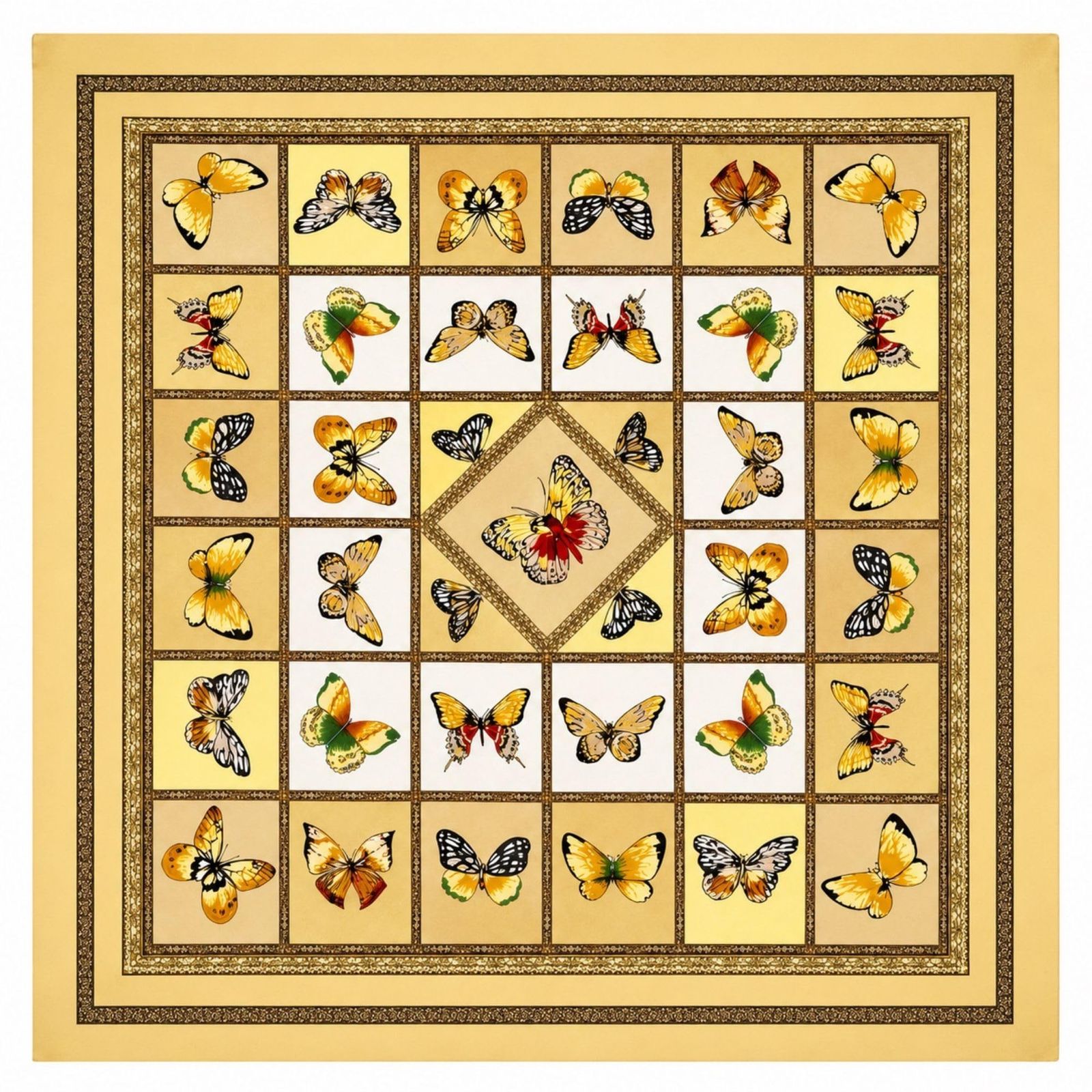 [G.Barsanti&Figli] バルサンティ スカーフ レディース シルク100% 小判 50x50 正方形 イタリア製 バタフライ ベージュ [ベージュ]