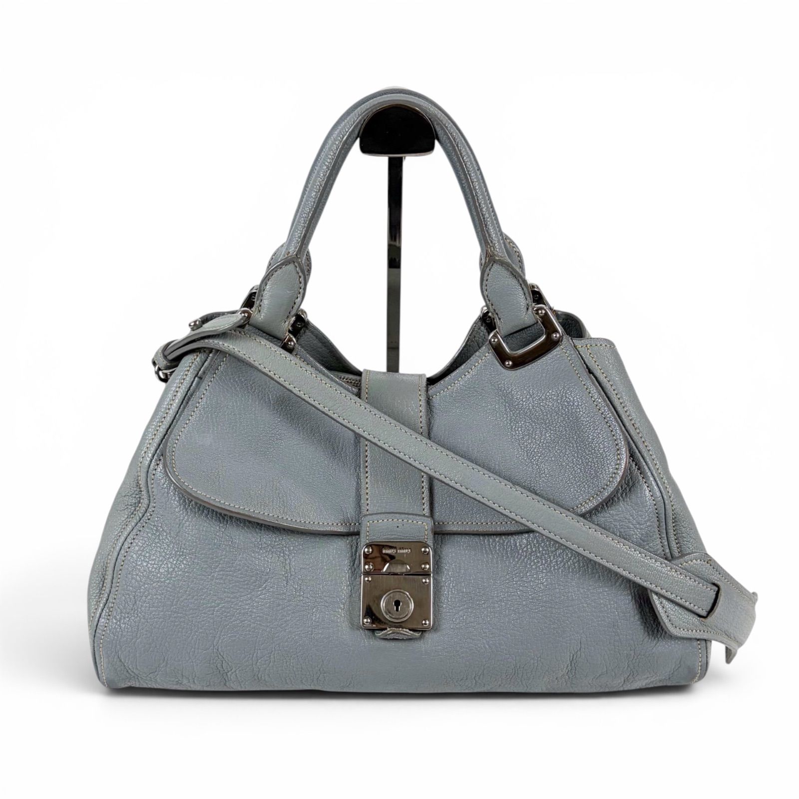 ミュウミュウ　MIUMIU 2WAY ショルダーバッグ　ハンドバッグ　ライトブルー　マドラスレザー　RN0779