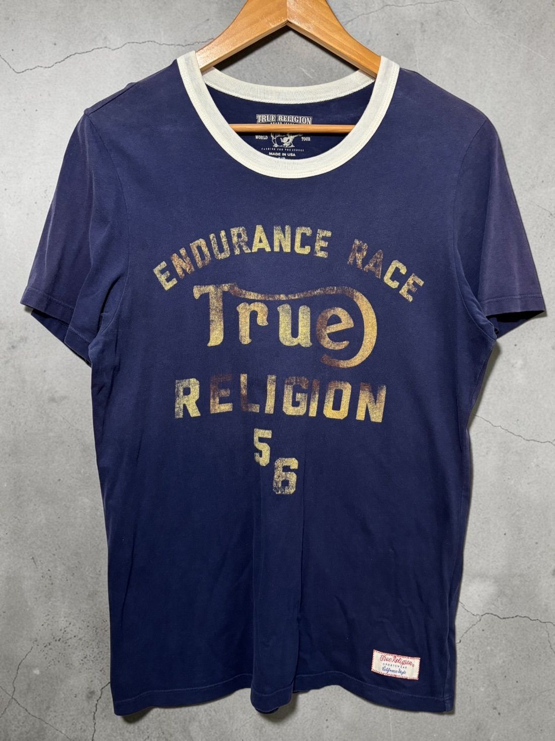 USA製 TRUE RELIGION S/S TEE トゥルー レリジョン 半袖Tシャツ S Navy 紺 仏陀ロゴ SPORTS WEAR 古着