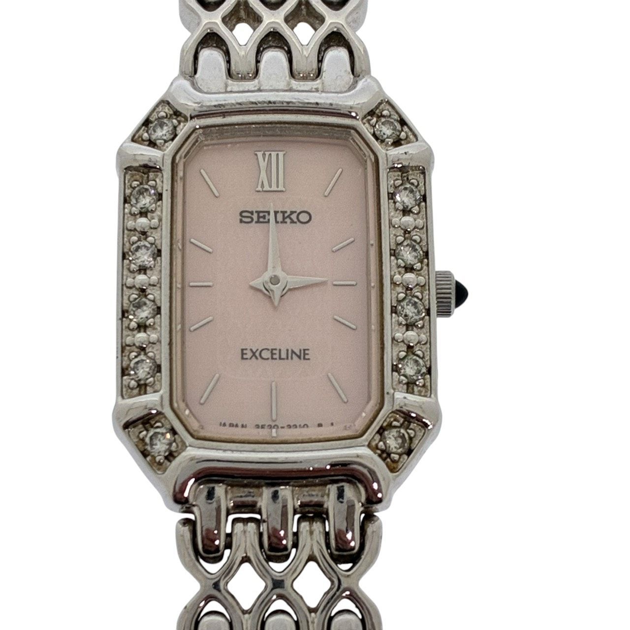 稼働品 SEIKO セイコー Exeline エクセリーヌ 2E20-7460 Diamond Bezel Quartz 腕時計 ダイヤベゼル ダイヤモンド 12P ピンクシェル文字盤 ♯1073013989