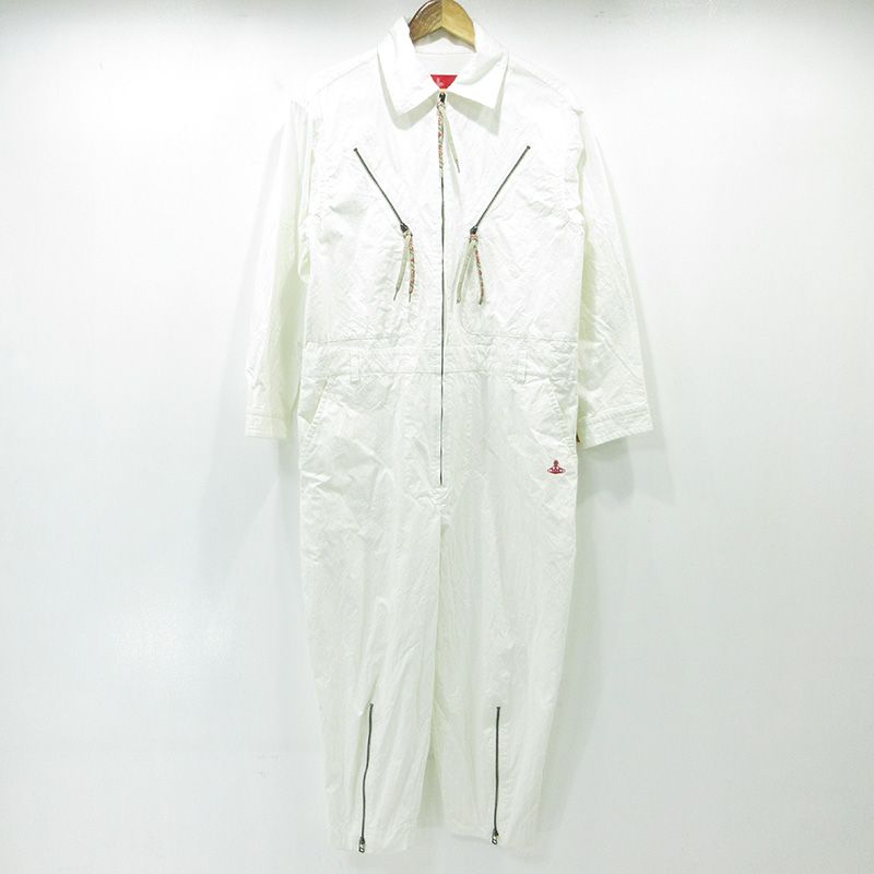 【三重本店】 中古 Vivienne Westwood Red Label | ヴィヴィアンウエストウッド レッドレーベル ユニバーシティオブピースオールインワン ロゴ刺繍ツナギ バックプリント 16-12-541009 ホワイト サイズ：M(0) 【112】