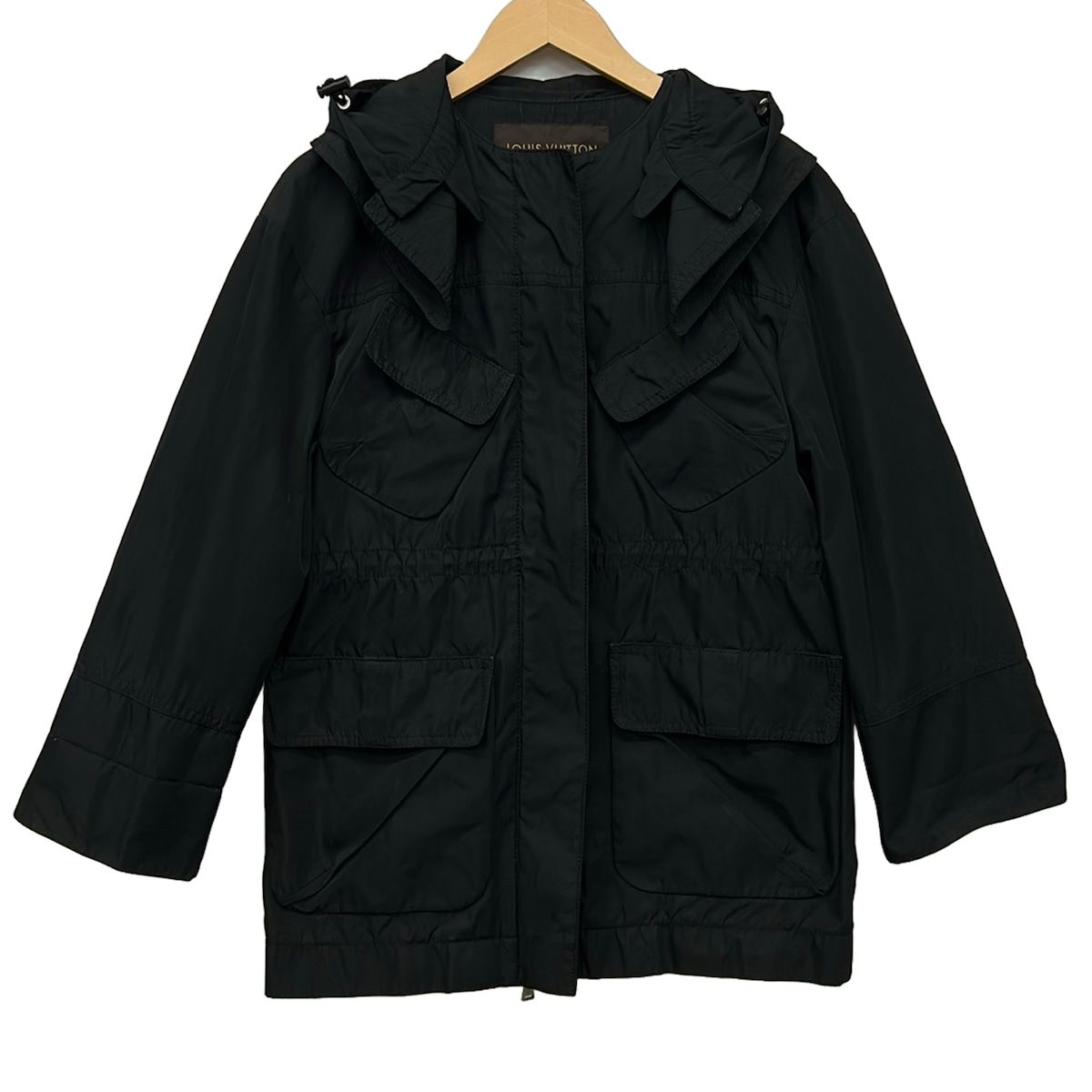 LOUIS VUITTON(ルイヴィトン) コート サイズ34 S レディース美品 - RW121A F1CO10PMR 黒 長袖/フード着脱可/春/秋
