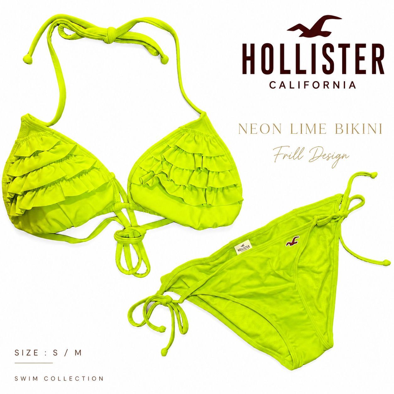 ホリスター Hollister レディース ビキニ 水着 ネオンライム フリル