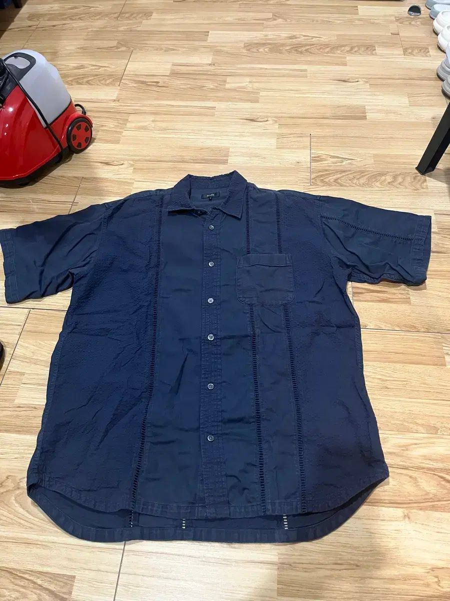 BEAMS ビームス 24SS レース デザインテープ 半袖 シャツ ダークネイビー